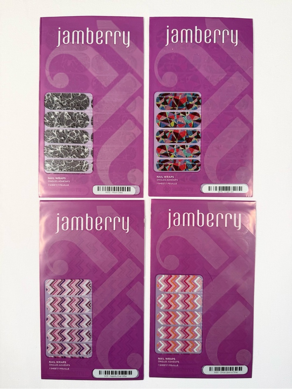 Jamberry Nail Wraps Lot of 4 Moon Glass, Crash Art Chevron Sparkle Bundle Y2K